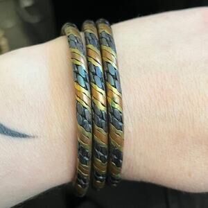 Vintage Set of 3 Metal Tribal Bracelets Copper Brass Black Adjustable B2